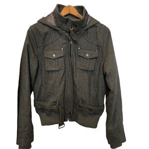 Soho Babe Jacket lined, full zip, pockets, belt, hood Gray Large